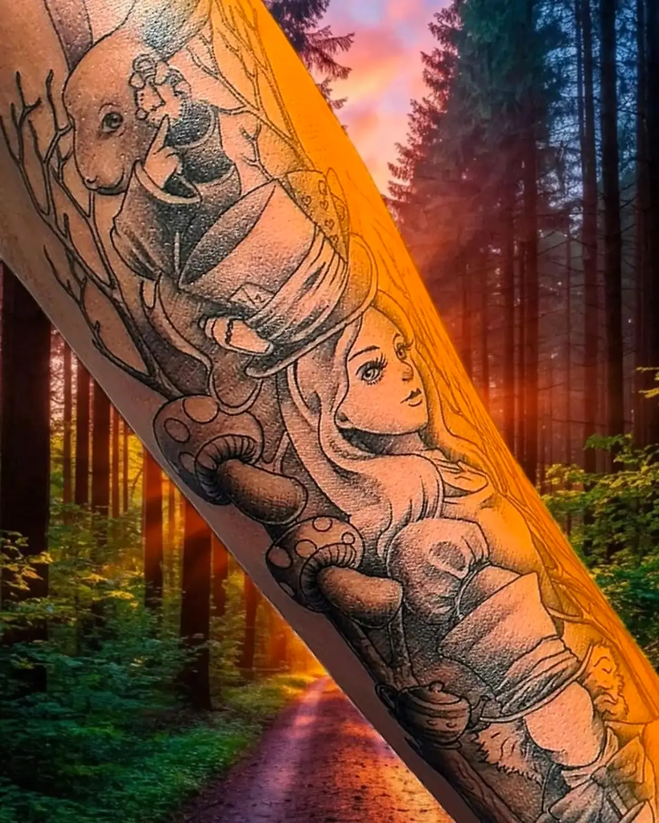 Braço fechado com tema de Alice no País das Maravilhas